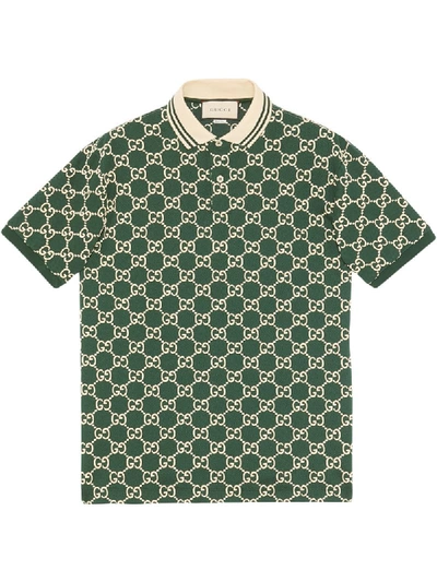 Gucci Gg Print Polo Shirt In Green