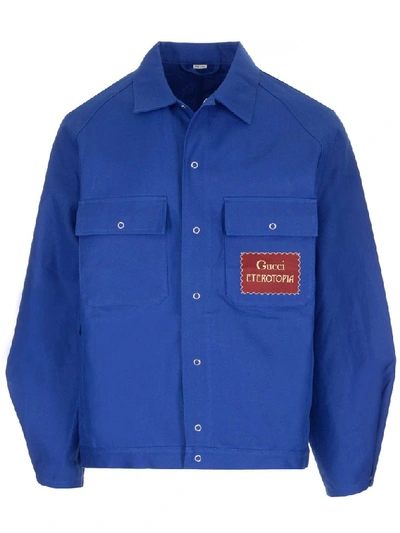 Gucci Logo Patch Jacket In Blue