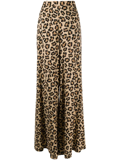 L'autre Chose Wide Leg Leopard Print Trousers In Neutrals