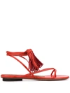 L'autre Chose Wrap-tie Tassel Sandals In Red