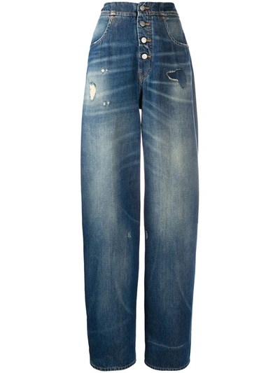 Mm6 Maison Margiela Distressed Straight-leg Jeans In Blue
