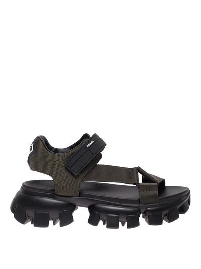 Prada Tech Fabric Band Sandals In Green