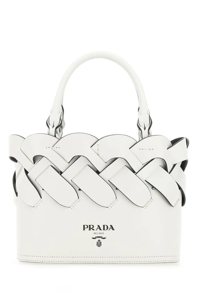 Prada Logo Top Handle Bag In White