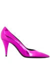 Saint Laurent Metallic Sheen Pointed Toe Pumps In 5514 Pink Metal