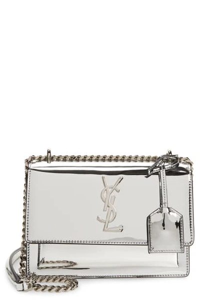 Saint Laurent Small Sunset Mirrored Leather Shoulder Bag In Platine