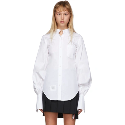 Thom Browne Poplin Gathered Sleeve Shirt In 100 White