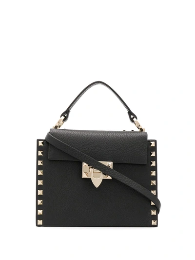 Valentino Garavani Rockstud Grained Leather Top Handle Bag In Black