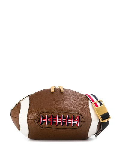 Thom Browne Pebbled Football Belt Bag In Brown