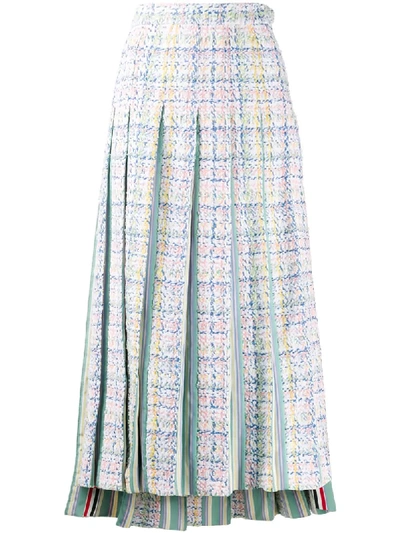 Thom Browne Tweed Pleated Midi Skirt In Multicolour