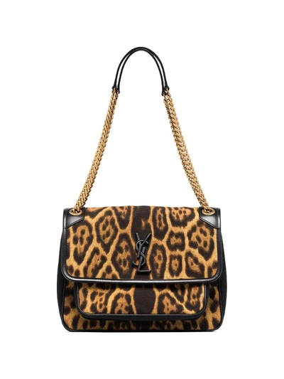 Saint Laurent Brown Niki Leopard Medium Leather Shoulder Bag