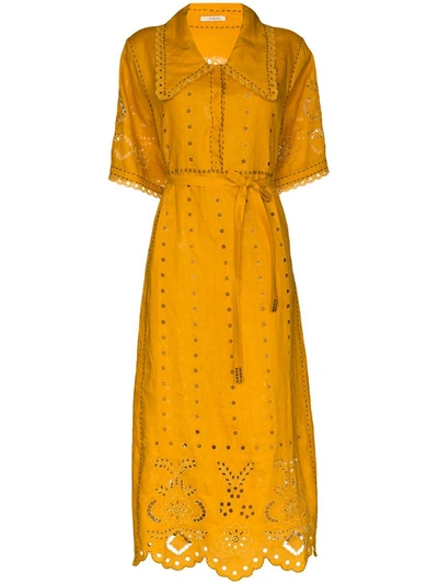 Vita Kin Charlotte Broderie Anglaise Linen Midi Dress In Yellow