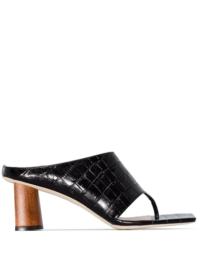 Rejina Pyo Black Lina 60 Mock Croc Leather Mules