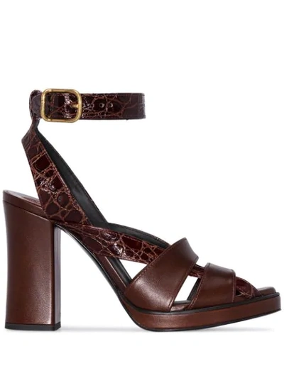Chloé Brown Croc Strappy Sandals