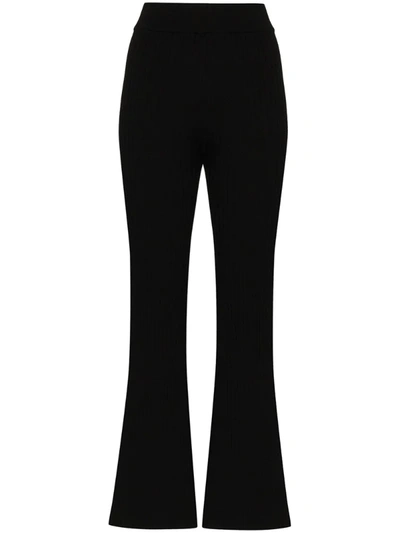 St Agni Enzo Ribbed Knit Flared Trousers In Black