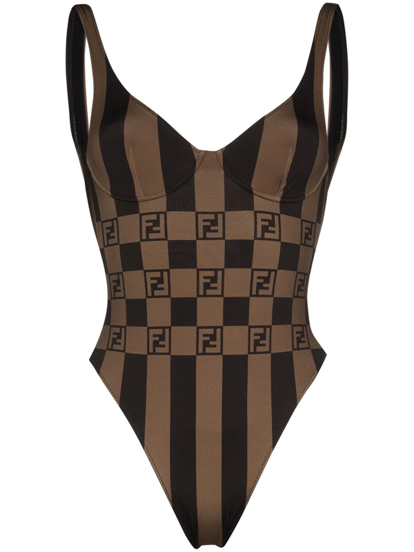 Fendi Black Pequin Print Underwire Swimsuit | ModeSens
