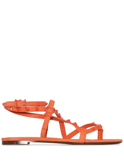 Valentino Garavani Orange Rockstud Flair Flat Sandals