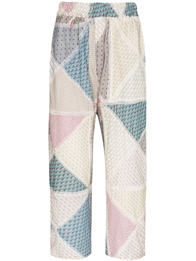 By Walid Marek Patchwork Cotton Trousers In Blue