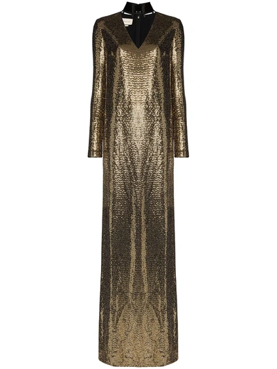 Gucci Choker Cut-out Chainmail Gown In Gold