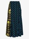 Marine Serre Crescent Moon Print Paneled Midi Skirt In Black,blue,yellow