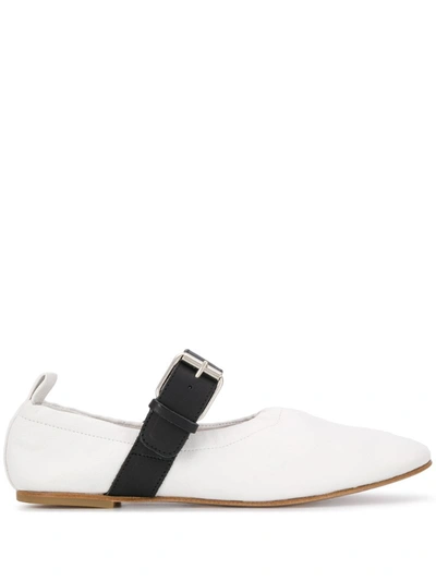 Plan C Contrast-strap Buckled Ballerina Shoes In White