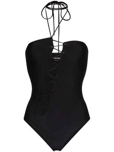 Tom Ford Lace-up Halterneck Bodysuit In Black