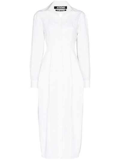 Jacquemus Valensole Cutout Tailored Cotton Shirt Dress In White