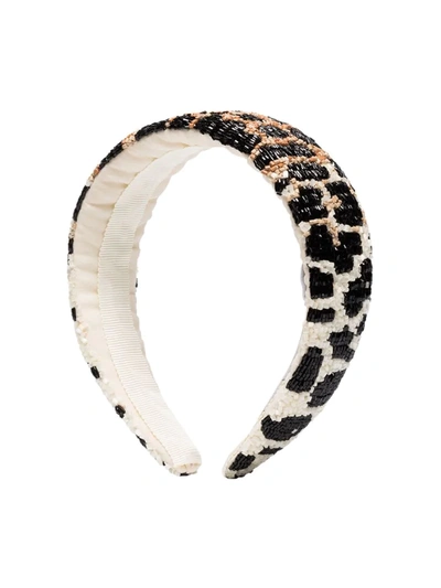 Ganni Brown And Black Leopard Beaded Headband In White