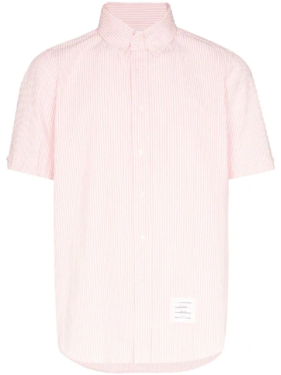 Thom Browne Striped Seersucker Button-down Shirt In Pink