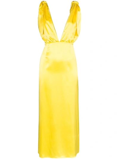 Bernadette John Silk V-neck Gown In Yellow