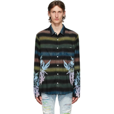 Amiri Rainbow Stripe Leaf Print Shirt In Printed