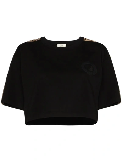 Fendi Ff Motif Cropped T-shirt In Black