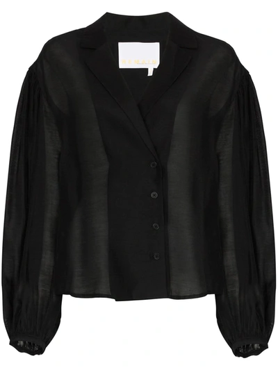 Remain West Sheer Pouf-sleeve Blouse In Black