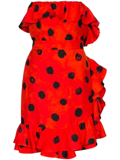 Moschino Polka Dot Ruffle Mini Dress In Red