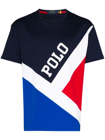 Polo Ralph Lauren Colour Block Logo Cotton T-shirt In Blue