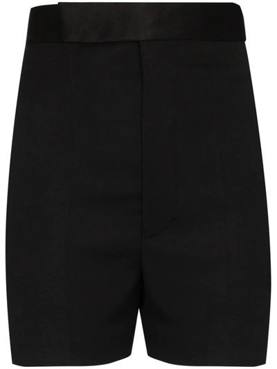 Haider Ackermann High Waist Wool Tuxedo Shorts In Black