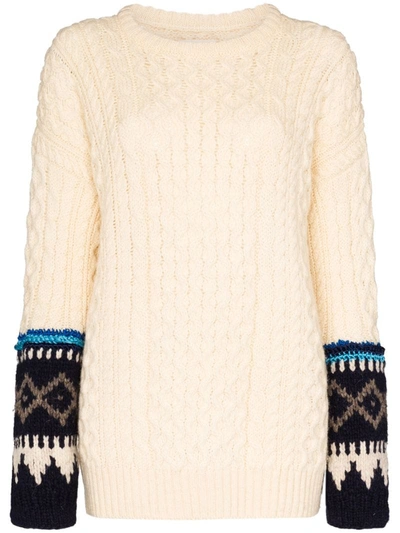 Rentrayage Isle Of Skye Fairisle Cable Knit Sweater In Neutrals