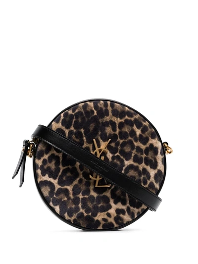 Saint Laurent Brown Vinyle Leopard Print Cross Body Bag