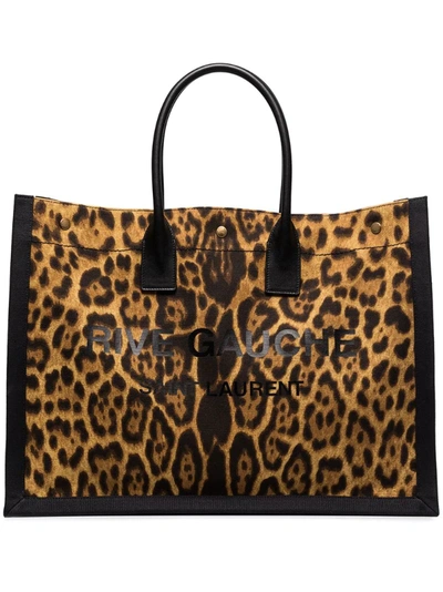 Saint Laurent Noe Leopard-print Rive Gauche Tote Bag In Brown