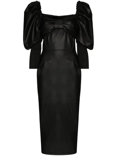 Anouki Puff Sleeve Leather Effect Dress In Black