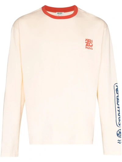 Kenzo Ocean Club Printed Cotton T-shirt In Neutrals
