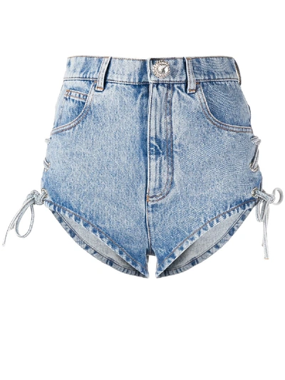 Alessandra Rich Side-tie Denim Shorts In Blue