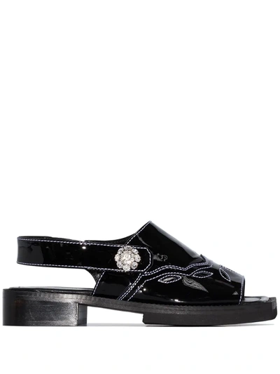 Ganni Black Texas Patent Leather Slingback Sandals