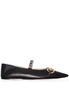 Gucci Deva Horsebit Leather Ballerina Shoes In 黑色