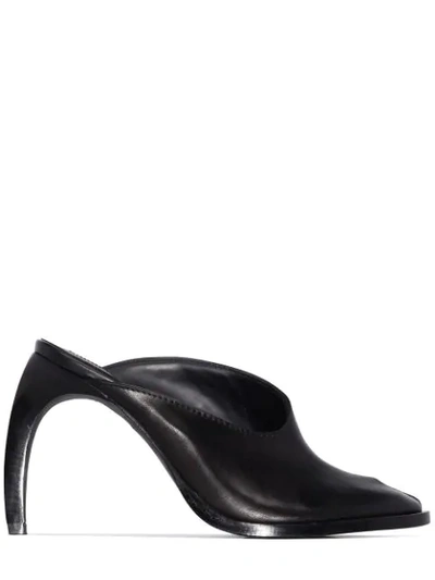 Ann Demeulemeester 100 Curve Heel Leather Mules In Black