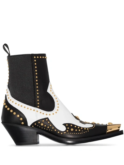 Versace Black And White 65 Studded Leather Ankle Boots