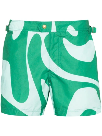 Tom Ford Swirl Print Swim Shorts In Green
