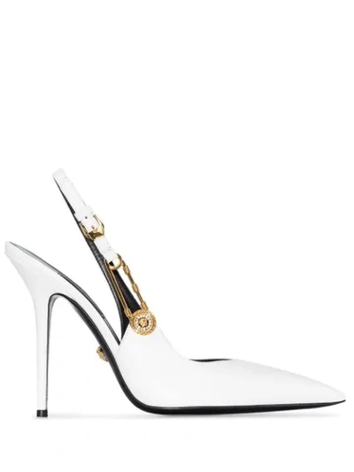 Versace Safety Pin 105mm Slingback Pumps In White