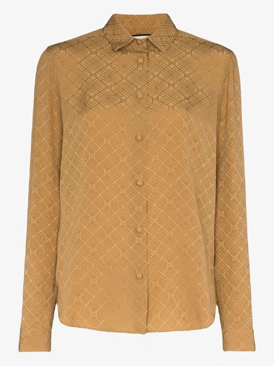 Gucci Monogram Jacquard Silk Shirt In Brown