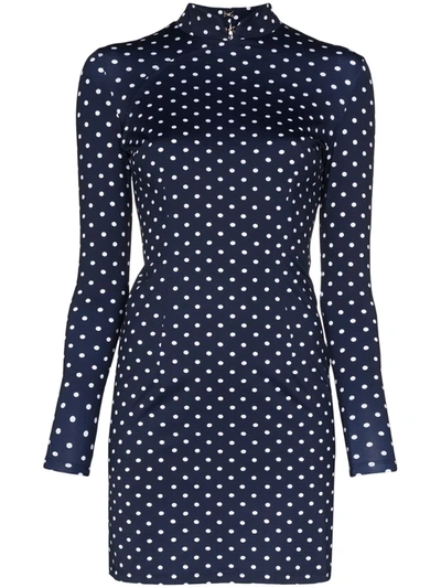 Marcia Mireille Polka Dot Cutout Back Mini Dress In Blue