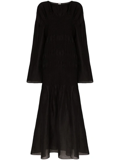 Totême Coripe Shirred Maxi Dress In Black
